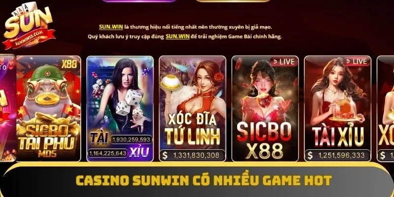 Những game chơi hot tại sảnh casino Sunwin