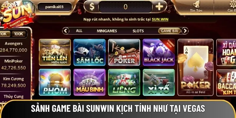 Sảnh game bài Sunwin kịch tính như tại Vegas